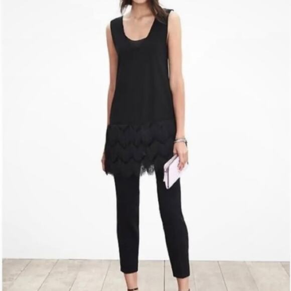 Banana Republic Black Sleeveless Flapper Silhouette Fringe Tunic Tank Top Small - Picture 1 of 6